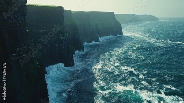 Fototapeta Dramatic Cliffs Meet Turbulent Waves