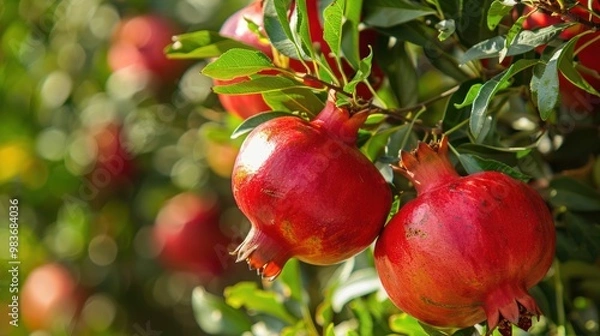 Fototapeta Ripe Pomegranates on a Branch