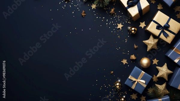 Obraz Christmas present gift boxes on a dark background