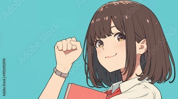 Fototapeta ガッツポーズする女子高生　AI生成画像