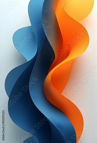 Obraz 青とオレンジの曲線が波打つ抽象的なイラスト