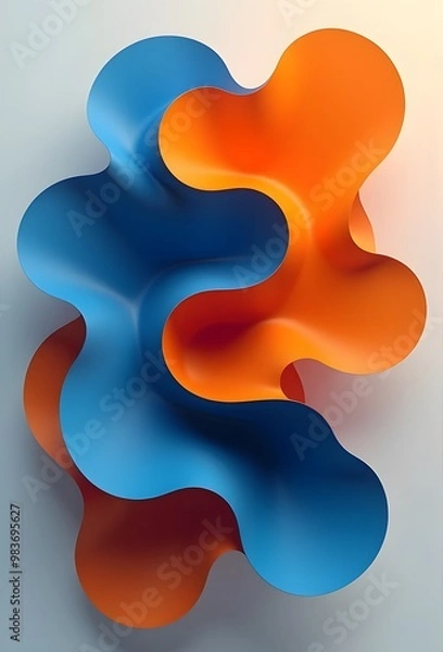 Obraz 青とオレンジの曲線が折り重なる抽象的なイラスト