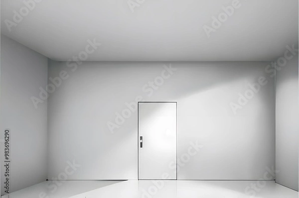Obraz 光と陰のある白い屋内に白い扉の付いた画像