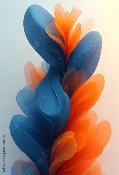 Obraz 青とオレンジの流体が花のように伸びている抽象的な画像