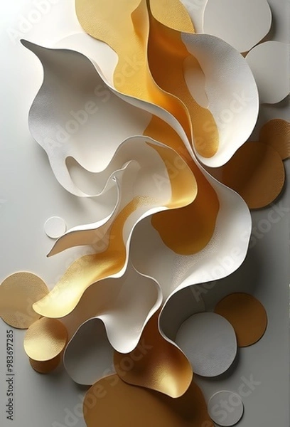 Obraz 白と金色の抽象的な形の画像