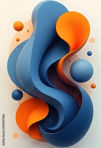 Obraz オレンジと青の流体や円形の抽象的な画像