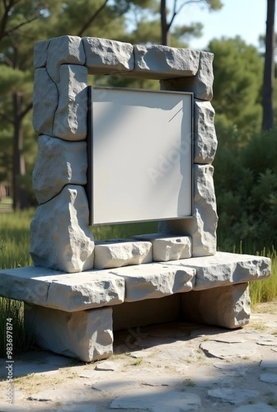 Obraz 自然の中に作られた石のモニュメントと白いボード