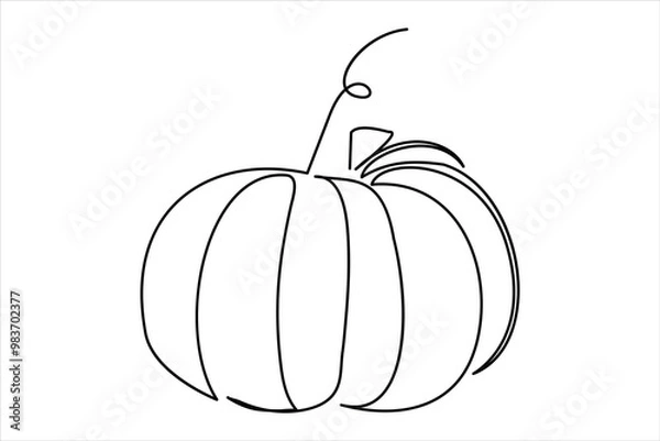 Fototapeta Continuous one line drawing of pumpkin outline vector art illustration