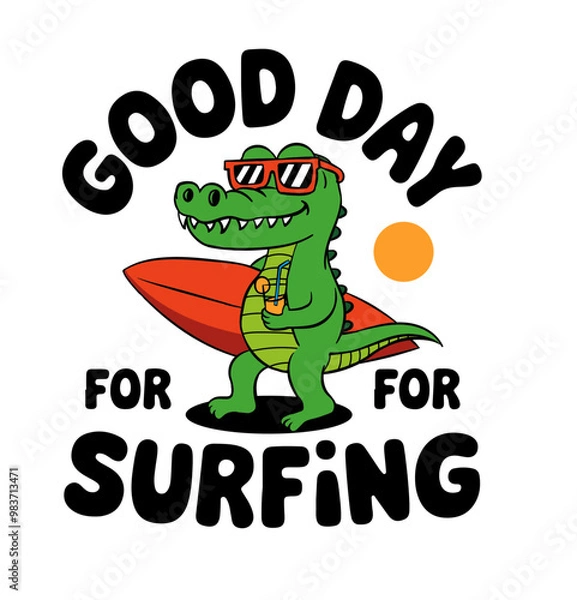 Fototapeta Mascot Crocodile doing surfing