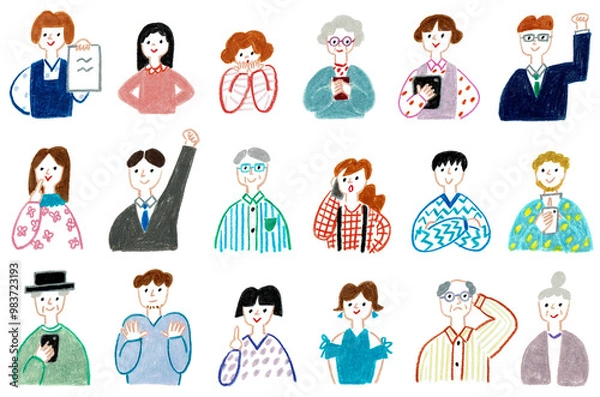 Fototapeta 手描きイラスト　老若男女のセット	