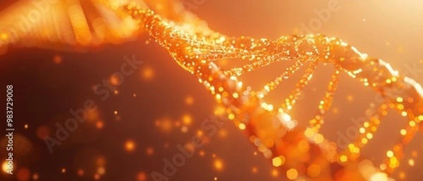 Fototapeta Glowing Orange DNA Strand, A mysterious and vibrant representation of life’s fundamental building block, radiating energy and wonder in a captivating visual display.