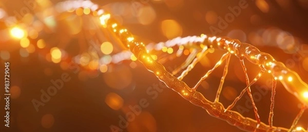 Obraz Mystical DNA Essence, a captivating depiction of a glowing orange DNA strand, evoking a sense of wonder and energy, representing the fundamental building blocks of life.
