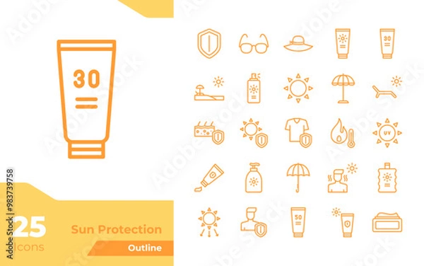 Fototapeta Sun Protection Outline Icons