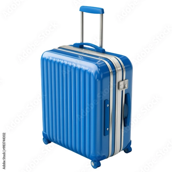 Fototapeta A suitcase with wheels and a handle on transparent and white background. PNG cutout.