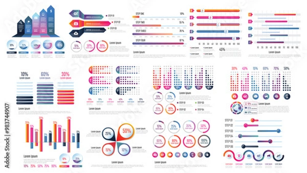 Obraz Infographic Visualization Data Editable Template. Containing Chart, Graph, Analytics, Diagram, Report, Statistics, Presentation, Metrics and more. Editable stroke. Vector Illustration
