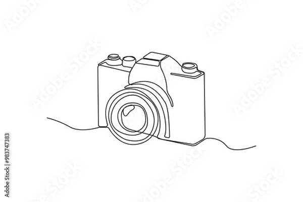 Obraz Hand-drawn digital camera one-line art drawing. Camera continuous outline vector