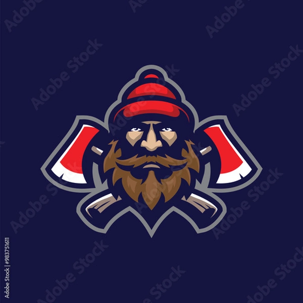 Obraz Lumberjack mascot logo design vector with modern illustration concept style for badge, emblem and t shirt printing. Lumberjack illustration with axe.