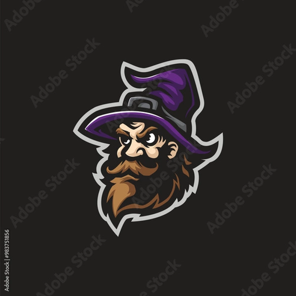 Fototapeta Wizard mascot logo design vector with modern illustration concept style for badge, emblem and t shirt printing. Wizard head illustration.