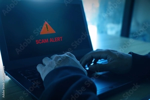 Obraz Scammer Alerts and Warning Signs Cyber ​​attack on online network error system Cyber ​​security vulnerabilities data breach illegal connection Compromised data
