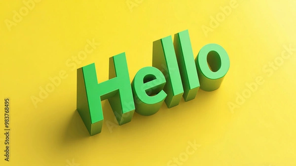 Fototapeta 3D word Hello with green color on a yellow background. World Hello Day