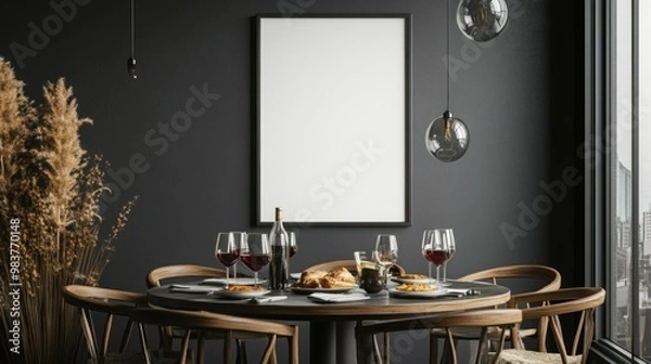 Fototapeta Modern Dining Room Interior with Empty Picture Frame