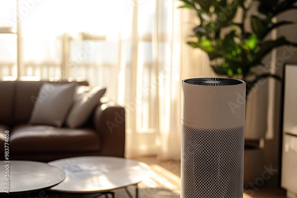 Obraz The air purifier in the living room effectively removes fine dust and protects against PM 2.5 dust and air pollution.