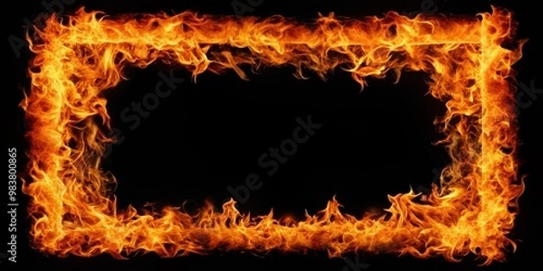 Fototapeta A fire frame isolated on background , fire, frame, isolated,background, design, decoration, element, graphic, hot, fiery