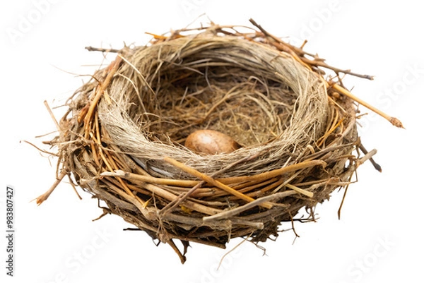 Fototapeta Bird's nest with one egg isolated on transparent background