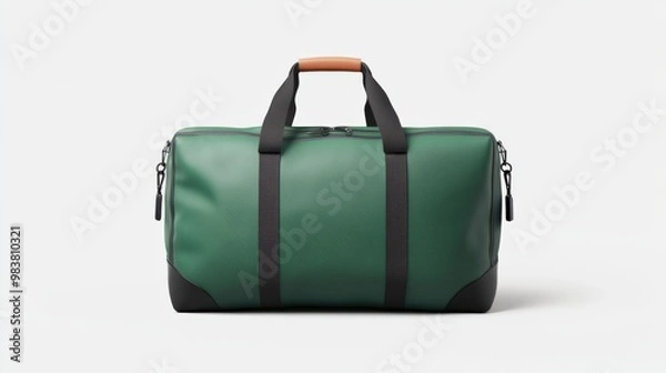 Fototapeta Stylish green travel bag with black accents, perfect for weekend getaways and daily use, combining functionality and modern design.