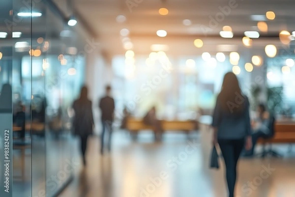 Fototapeta Business office with blurred people casual wear, with blurred bokeh background