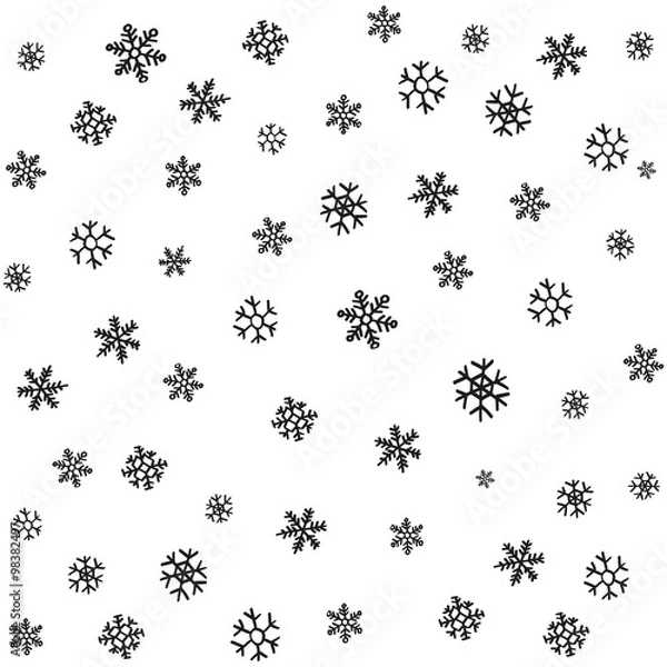 Fototapeta hand drawn snowflakes Christmas ornaments made from decorative snowflakes vector sketch illustration Christmas background with grey snowflakes on white background