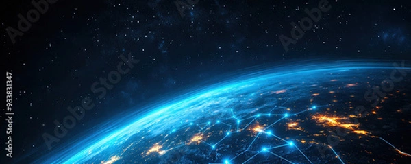 Fototapeta Worldwide data ecosystem with virtual currency networks in web banner design