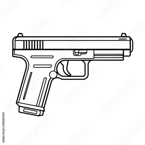 Fototapeta Modern semi-automatic pistol gun outline icon in vector format for firearm designs.