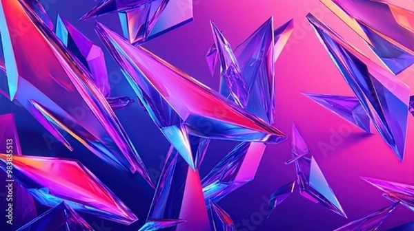 Obraz Abstract geometric background with sharp, angular shapes in vibrant neon colors.