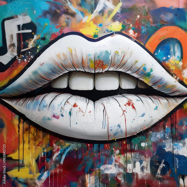 Fototapeta  A Dynamic Close-Up of Stylized Lips in Motion