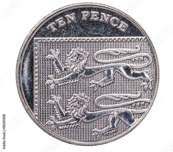 Fototapeta British 10p piece isolated on white (with clipping path)