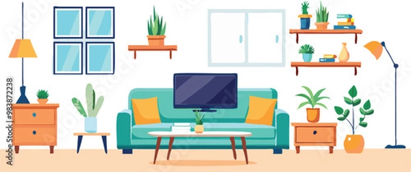 Obraz Modern Interior Design with Sofa Set Flat Vector Isolated