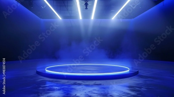 Fototapeta Ring line effect glow scene area round led platform round display stage game show floor emptiness