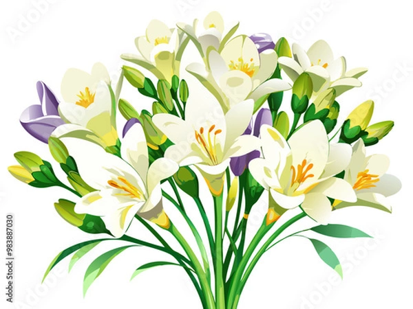 Fototapeta Vibrant Freesia Flower Illustration with Multicolored Petals in Pink, Yellow, and Orange - Ideal for Spring and Summer Floral Themes, Freesia Illustration, Freesia Flower vector Illustration