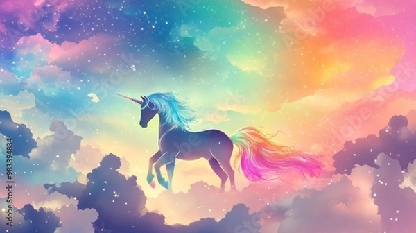 Fototapeta A Unicorn Soaring Through a Dreamlike Sky