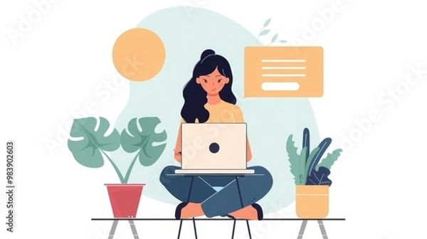 Obraz Young girl with computer sitting indoors, online chatting concept.