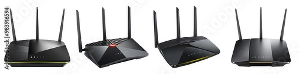 Fototapeta WIFI router set on white and transparent background