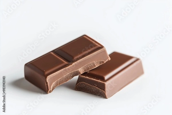 Obraz Two pieces of a chocolate bar isolated on a white background 