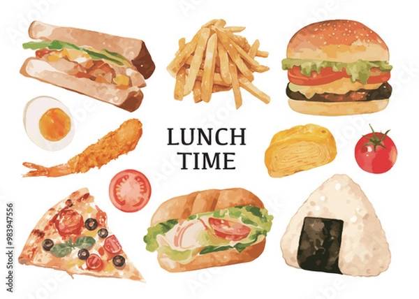 Obraz 水彩で描いた色々なランチのイラスト
