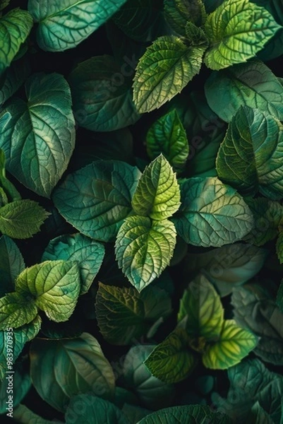 Obraz Green and yellow leaves with soft focus.