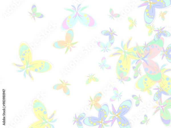 Fototapeta flock of pink butterflies isolated against a white background.  Paper cut out digital craft style. Butterfly scatter abstract gradient logo on white background.