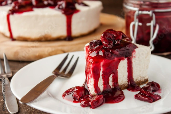 Fototapeta slice of cherry cheesecake