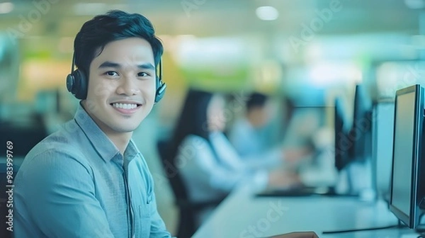 Obraz Malay male Customer Service Operator with Headset.