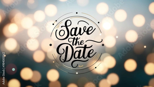 Fototapeta save the date lettering on blurred lights bokeh background