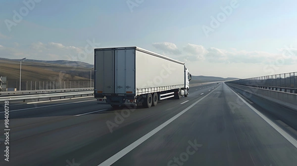 Obraz A truck carrying cargo on the highway against the sky. AI Generated